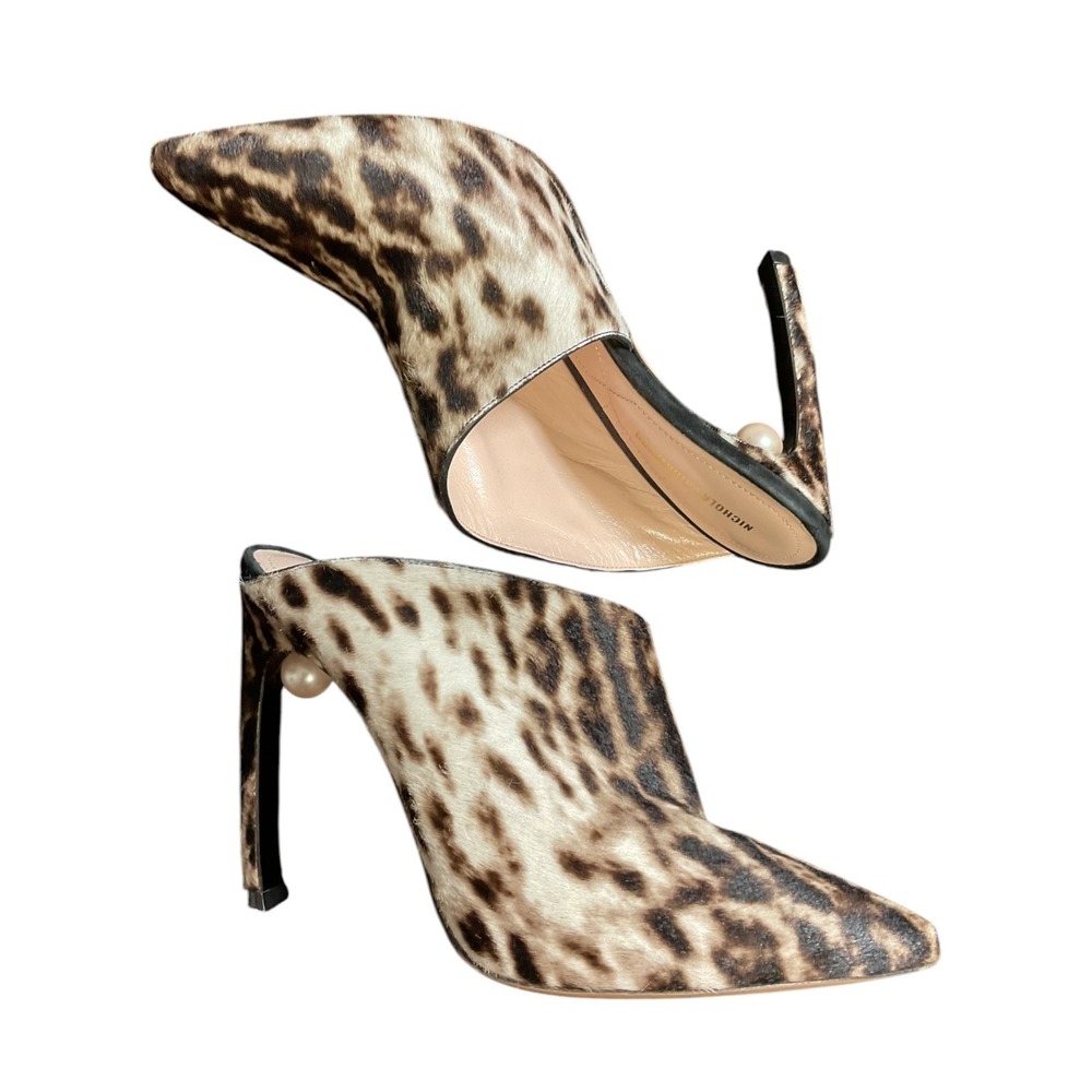 Nicholas Kirkwood Mira Faux Pearl Leopard Print Calf Hair Mule US 9  $995